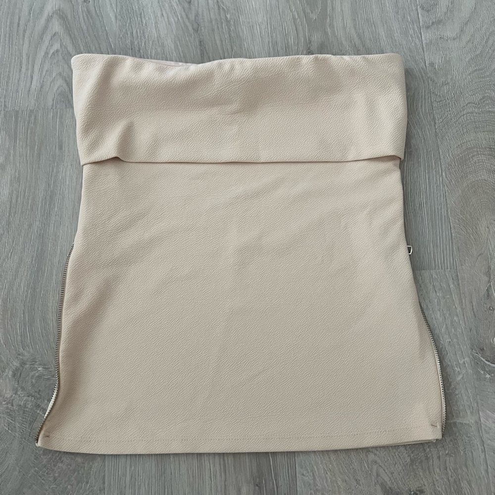 Cream Strapless Zippered Top